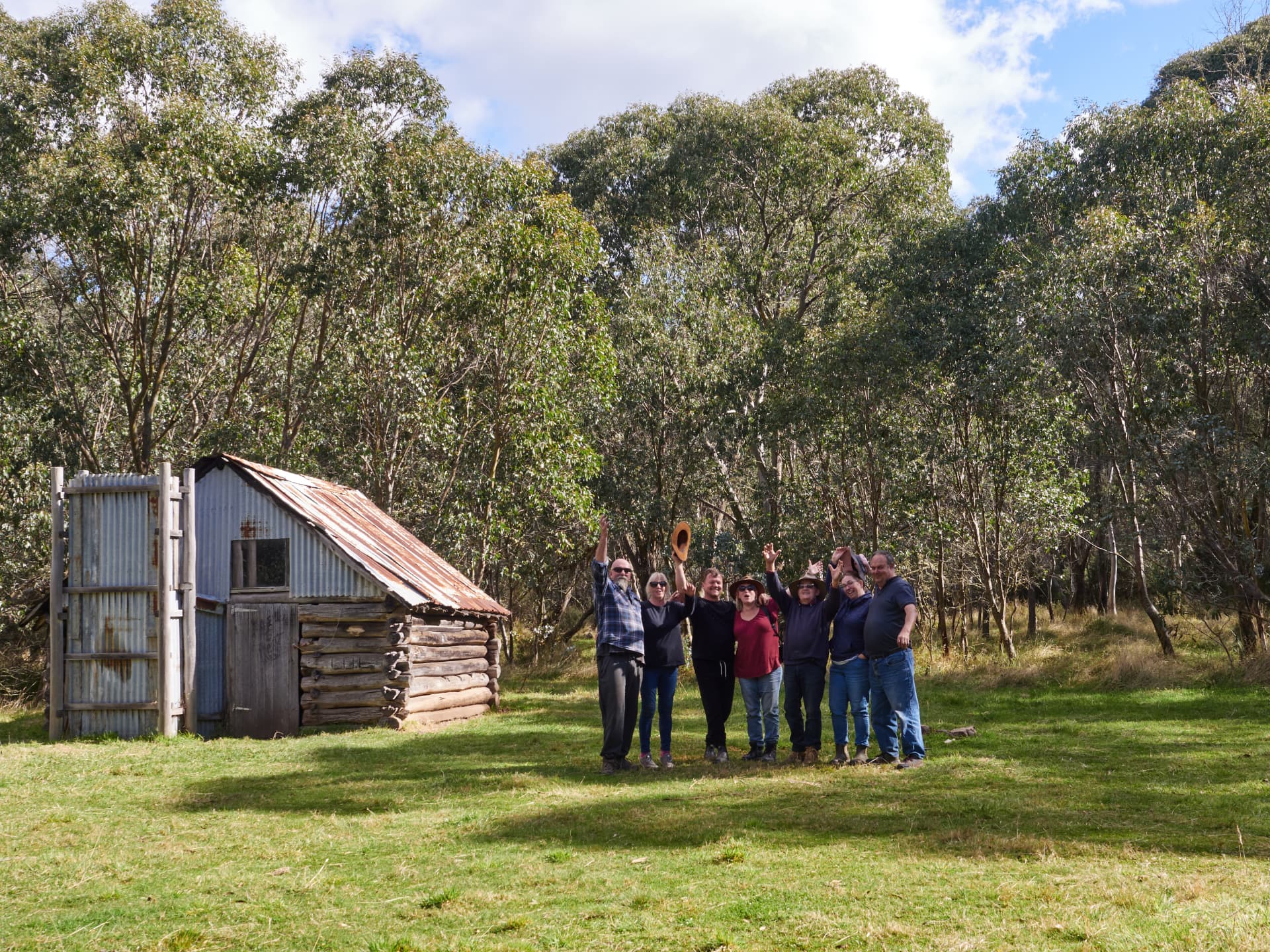 Dingo Tracks tour group at a historic cattlemen’s hut